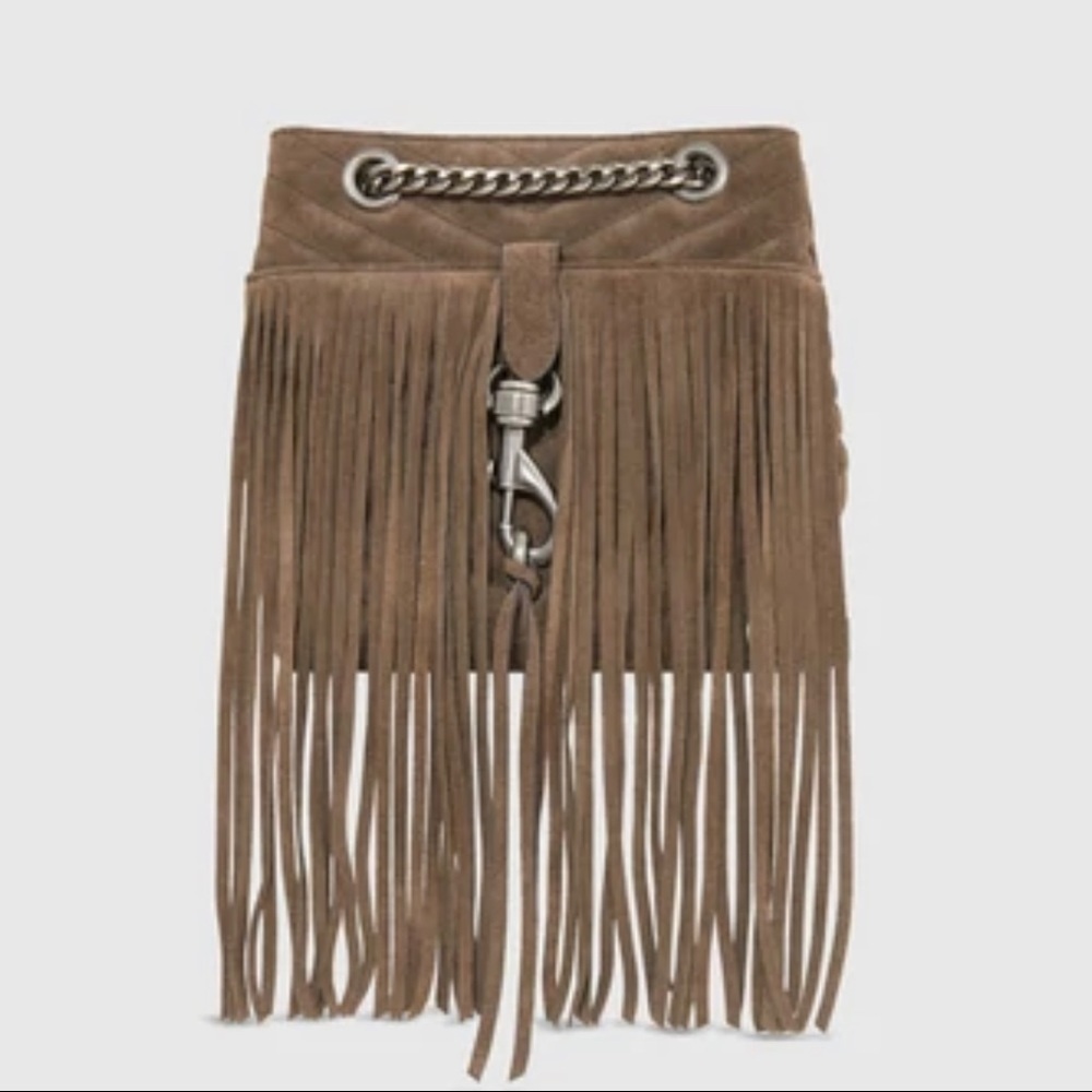 Rebecca Minkoff Edie Bucket Crossbody With Fringe, Porcini Tan Brown